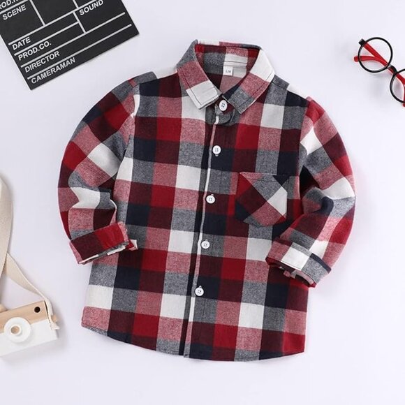 Fuermos Boys Plaid Flannel Button-Down Shirts Long Sleeve Size 3-4T - Picture 1 of 5